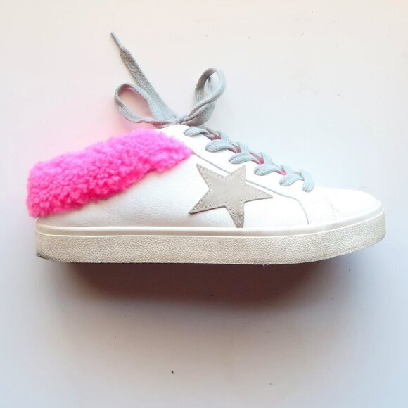 Steve Madden Polaris White Leather & Pink Sherpa Lace-up Star Sneakers Shoes 8 - Picture 12 of 16